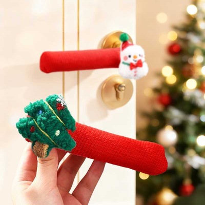 卡通毛绒圣诞树门把手保护套