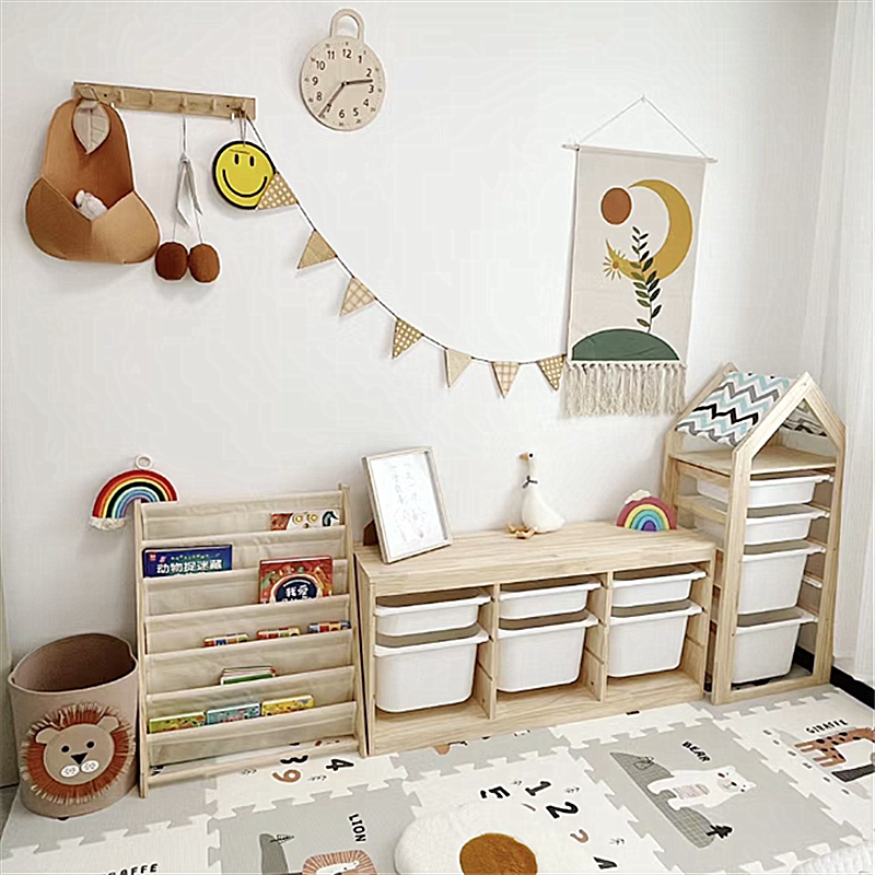 实木收纳柜儿童房组合置物架幼儿园整理柜宝宝大容量玩具收纳架