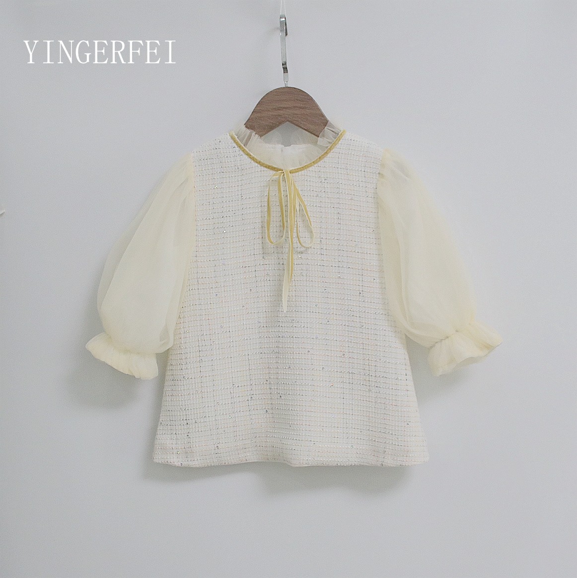 秋季女童连衣裙洋气小香风网纱灯笼袖木耳领婴幼儿公主裙宝宝童裙