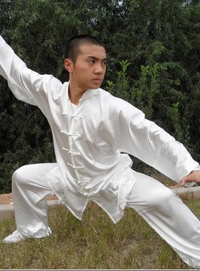 白色太极服春夏练功服武术服装男女同款夏季表演服装长袖黑色大码