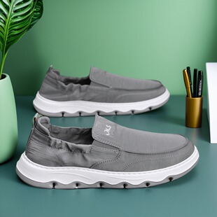 帆布男鞋春季透气防臭2026新款懒人一脚蹬男士休闲软底老北京布鞋