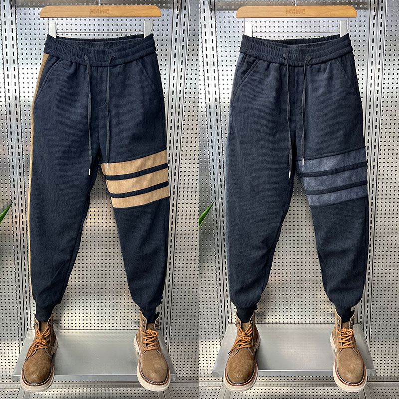痞帅条绒卫裤男2025秋季新款休闲束脚运动裤灯芯绒小脚哈伦裤潮