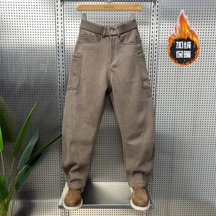 男士 青年痞帅休闲弯刀裤 冬季 潮流宽松直筒裤 新款 加绒加厚运动卫裤