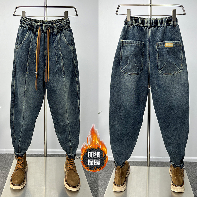 男士秋冬加绒加厚弹力牛仔裤