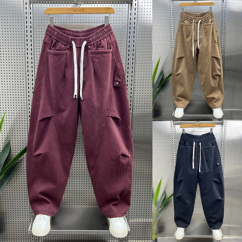 美式潮流工装裤男2026春季新款宽松拼接休闲裤潮牌痞帅百搭弯刀裤