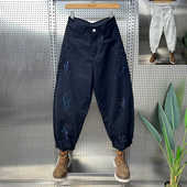 潮牌泼墨宽松哈伦裤 潮流美式 宽松大码 复古休闲裤 直筒弯刀裤 男秋季