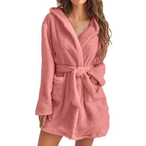 Plush pajamas hooded home warm bathrobe for women