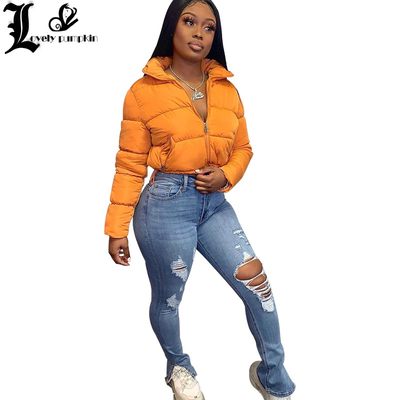 Winter Thick Warm Cropped Puffer Jacket Women Black PU Leath