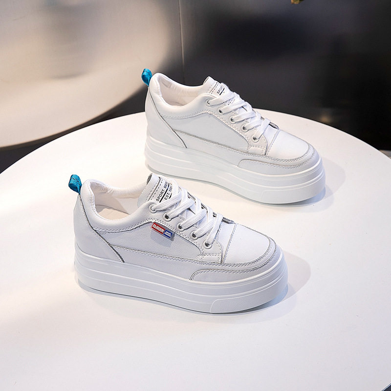 松糕小白鞋女2025新款单鞋小个子8cm厚底轻巧网面超火内增高女鞋