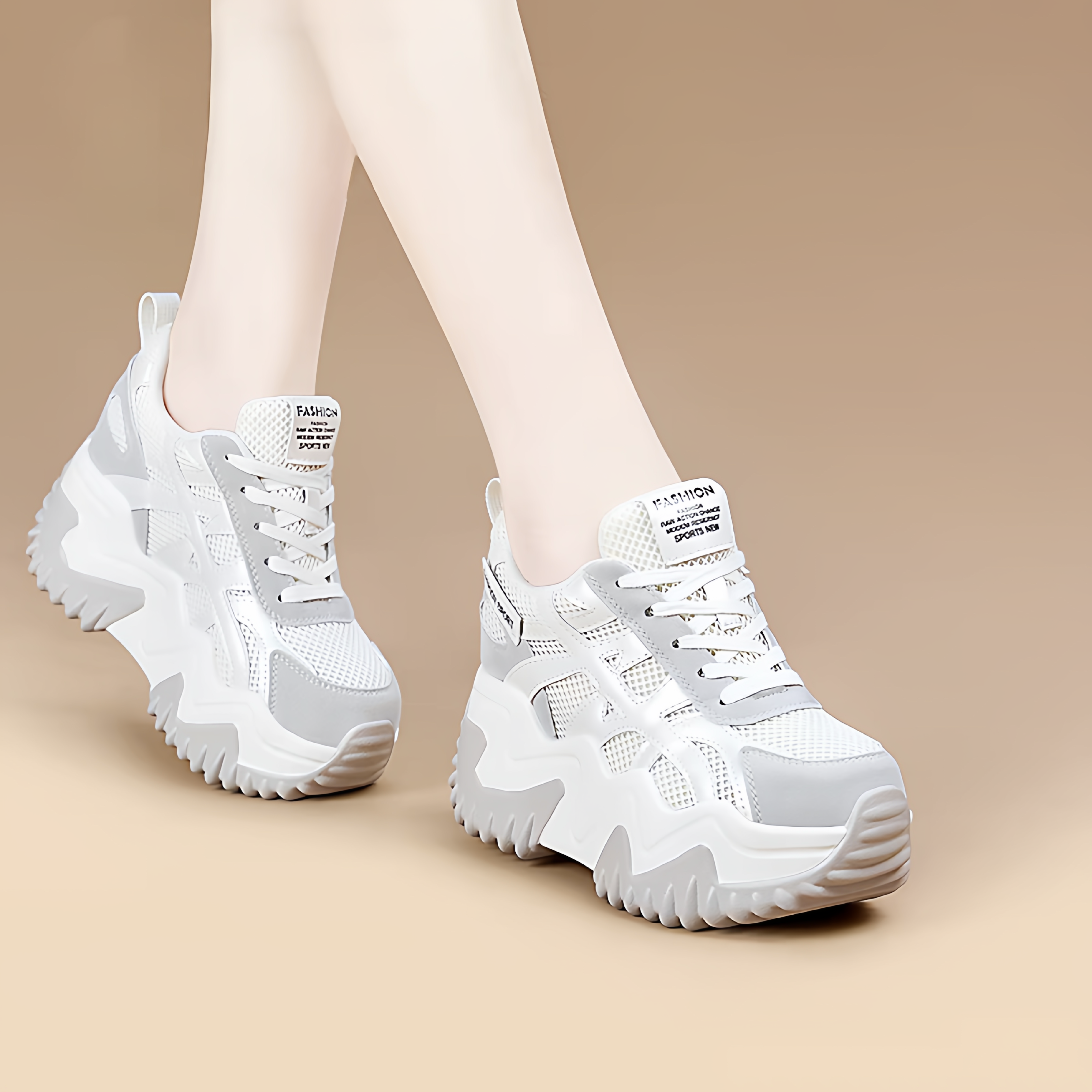 厚底内增高老爹鞋女2026夏季新款网鞋小个子百搭运动休闲松糕女鞋