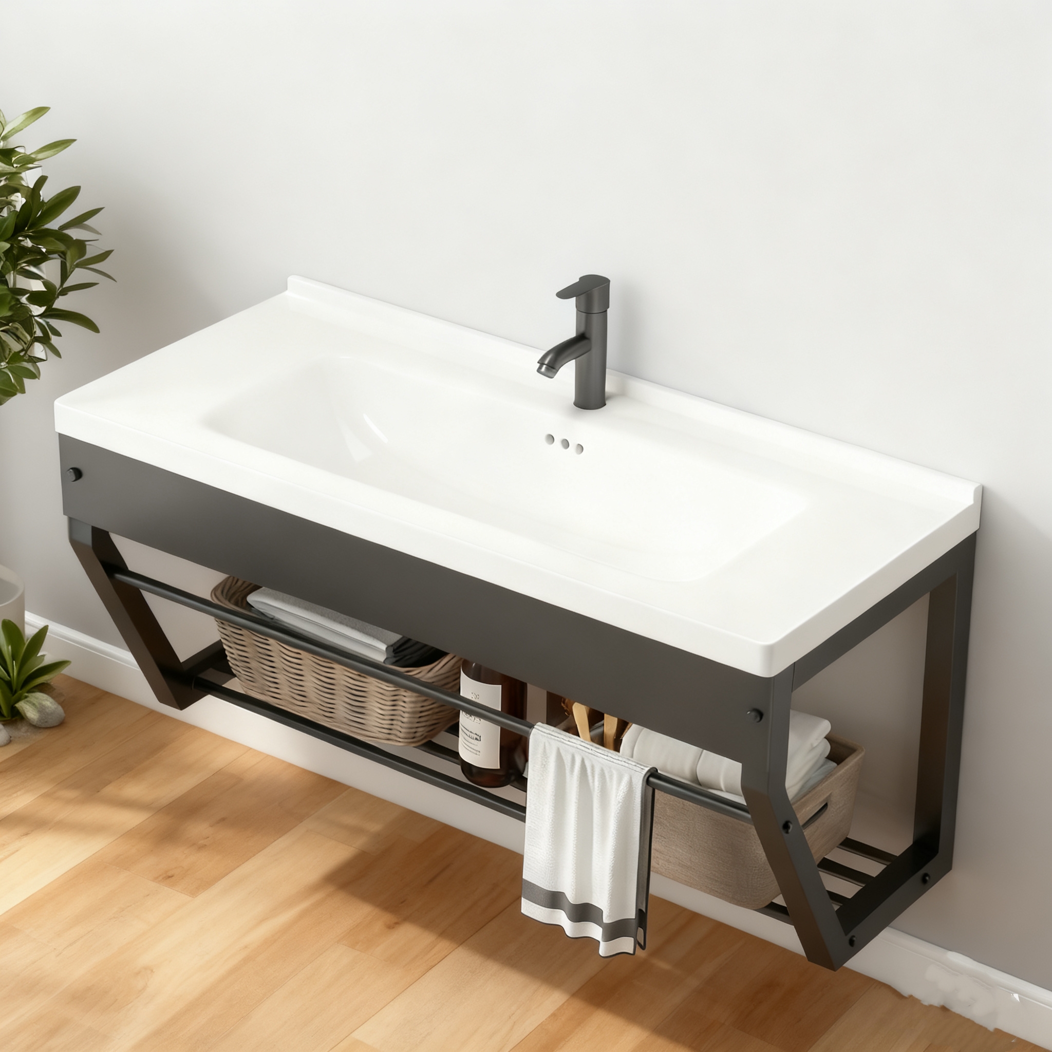 小户型挂墙式洗脸盆岩板台面一体支架洗手盆陶瓷卫浴卫生间壁挂盆