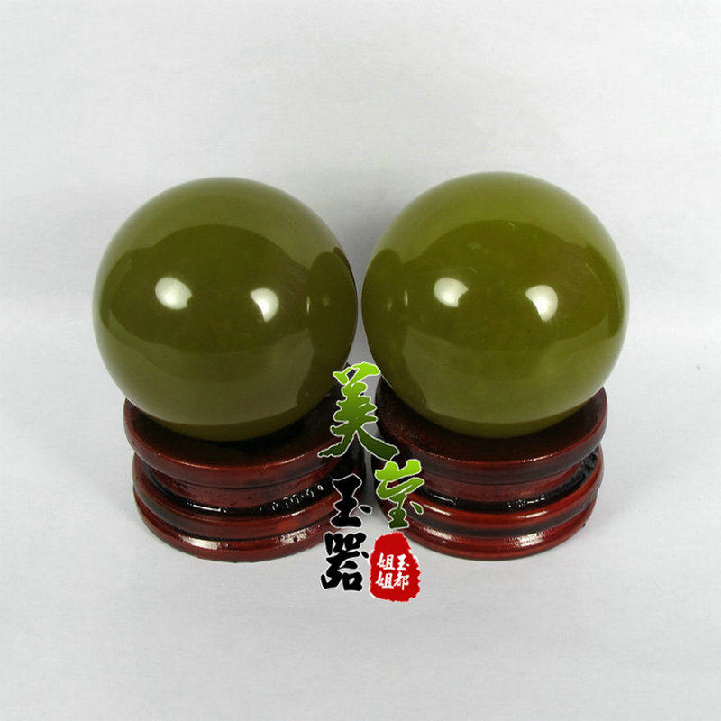 美莹玉器天然岫玉石老年人保健身按摩把玩手球包邮证书XSQ44包邮