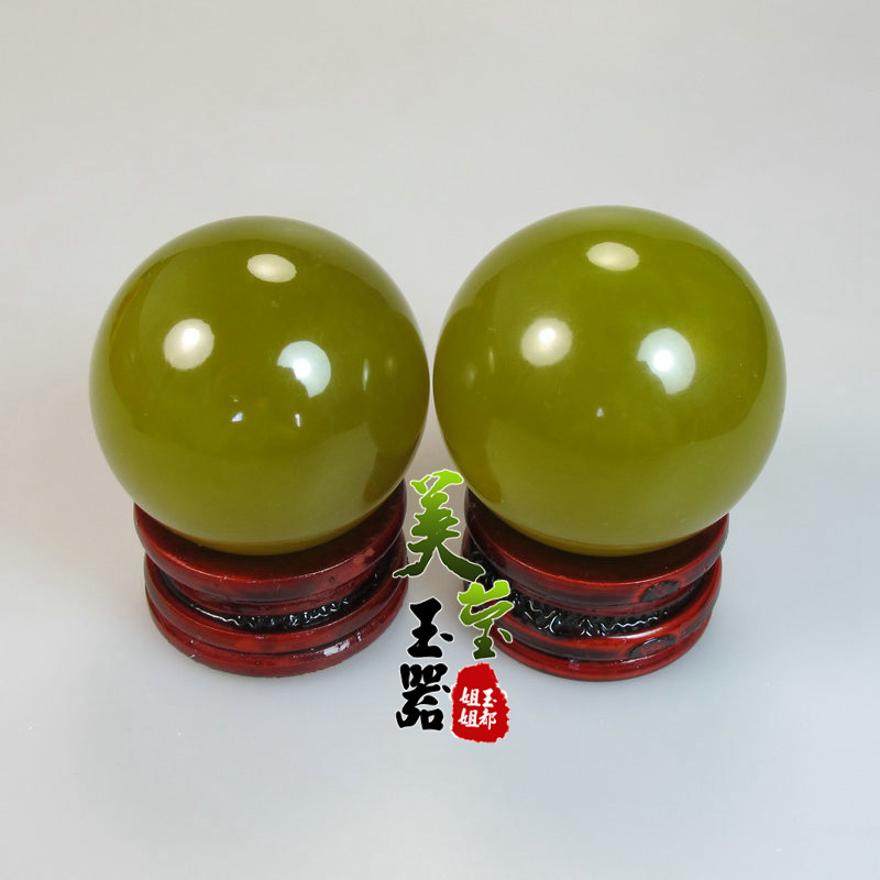 美莹玉器天然玉石老人保健按摩球岫玉健身把玩手球包邮证书XSQ17