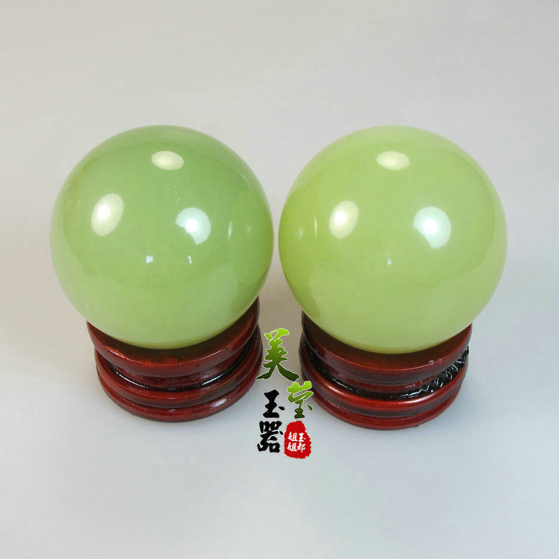 美莹玉器天然玉石瑜伽保健按摩球岫玉老年人健身把玩手球证书SQ03