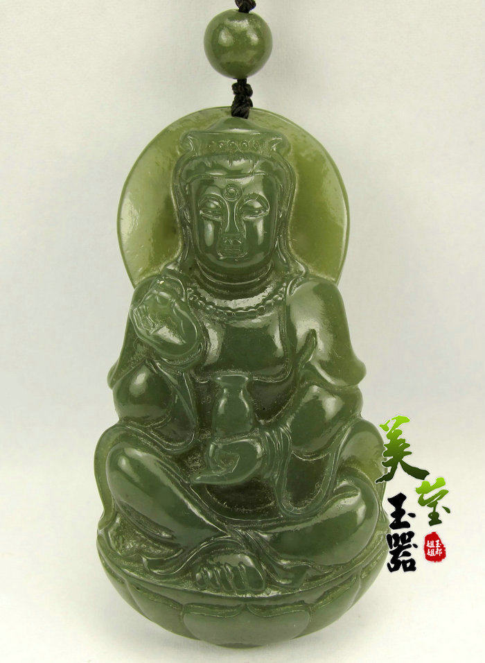 美莹玉器天然岫玉石和田玉深绿色河磨玉项吊坠挂件观音 包邮HGY03