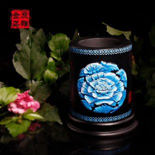 金乌炭雕笔筒办公室书桌工艺品商务毕业季 送朋友老师长辈同学礼品