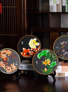 金乌炭雕中式装饰品摆件春夏秋冬