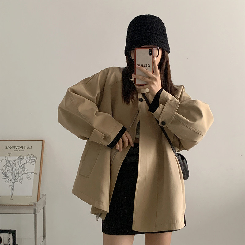 卡其色风衣女短款秋季新款2023韩版宽松小众设计感小个子斗篷外套