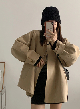 卡其色风衣女短款秋季新款2023韩版宽松小众设计感小个子斗篷外套