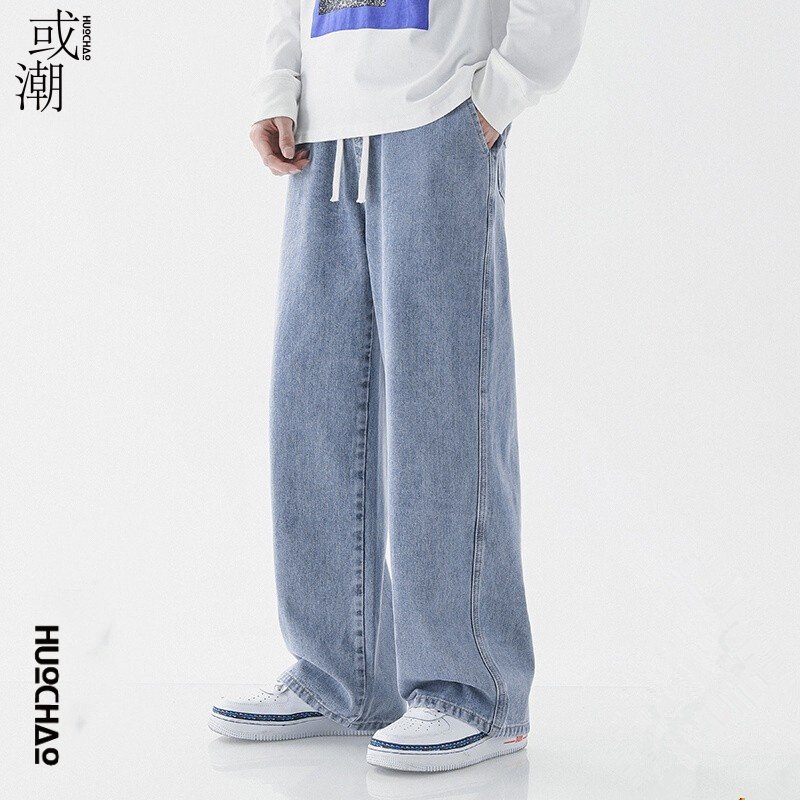 或潮直筒牛仔裤男美式高街阔腿裤