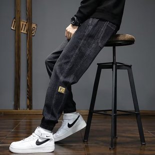 大码束脚牛仔裤男款春装潮流宽松百搭青少年九分工装裤子春季新款