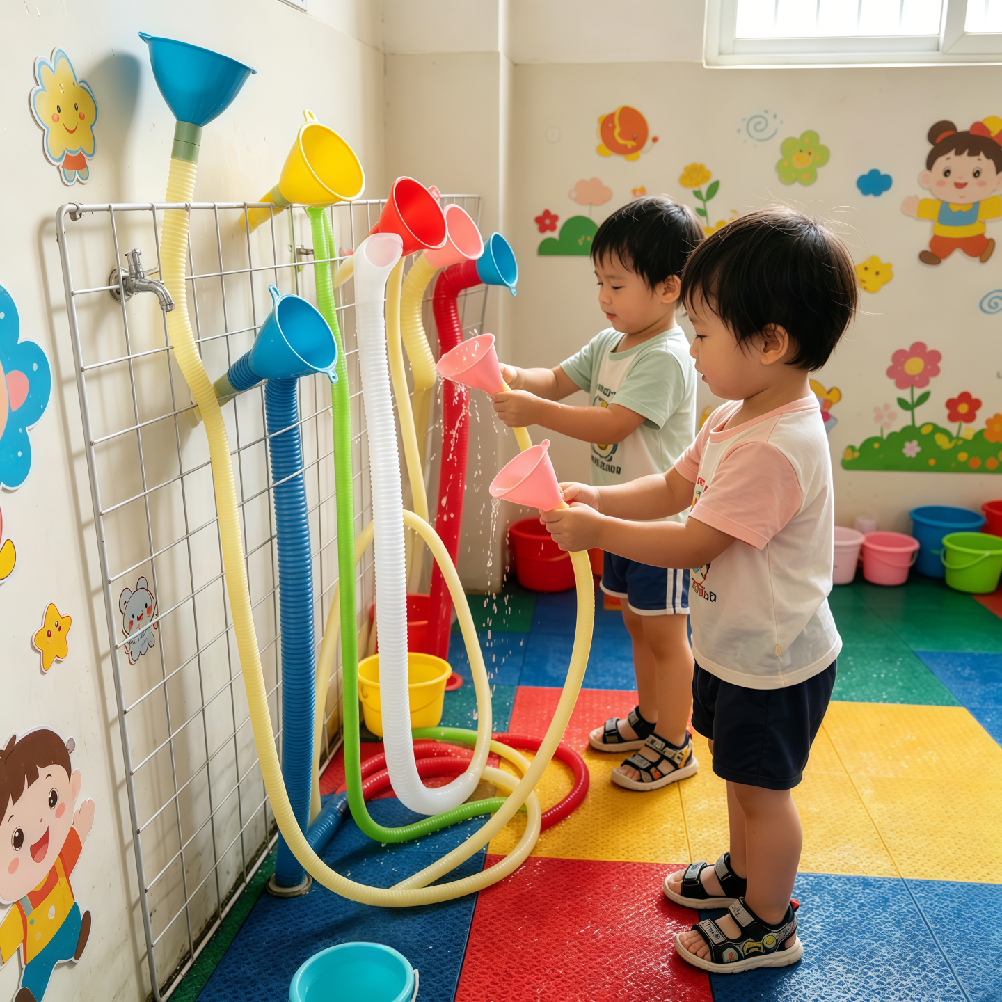 幼儿园墙面玩水管道玩具拼接软管漏斗水桶宝戏水科学启蒙益智材料