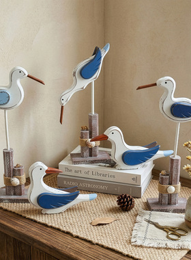 地中海木质海鸟雕刻桌面复古摆件