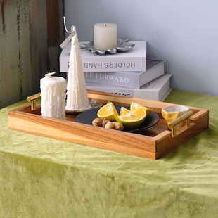高级感木制简约长方形香薰蜡烛托盘玄关收纳托盘美食拍摄装饰道具