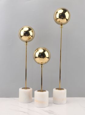 现代简约天然大理石金属圆球摆件