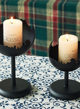 欧式复古铁艺柱形蜡烛烛台摆件