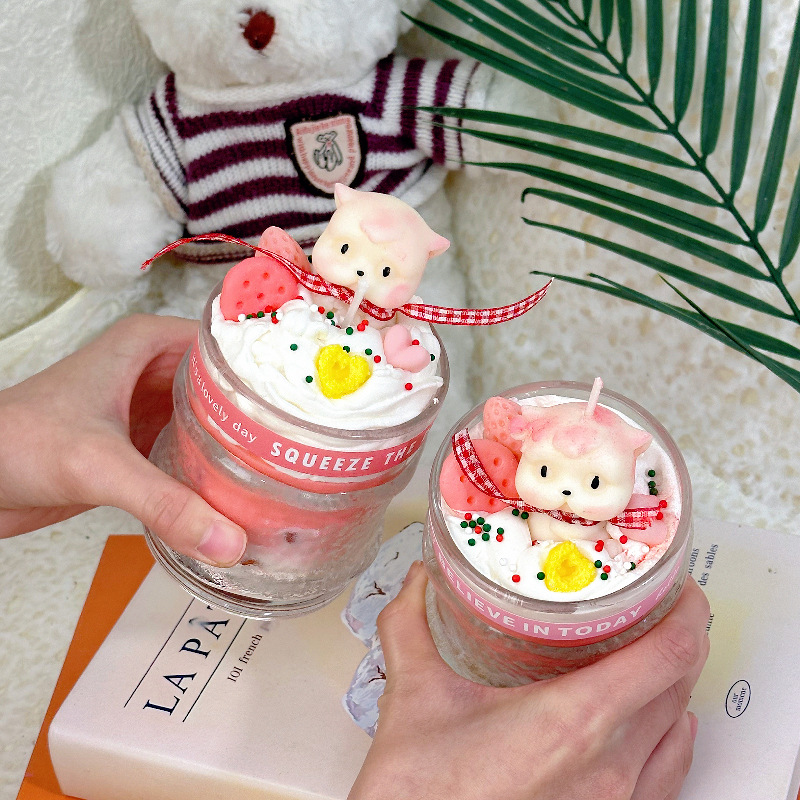 超可爱粉色围巾小猫玻璃杯香薰