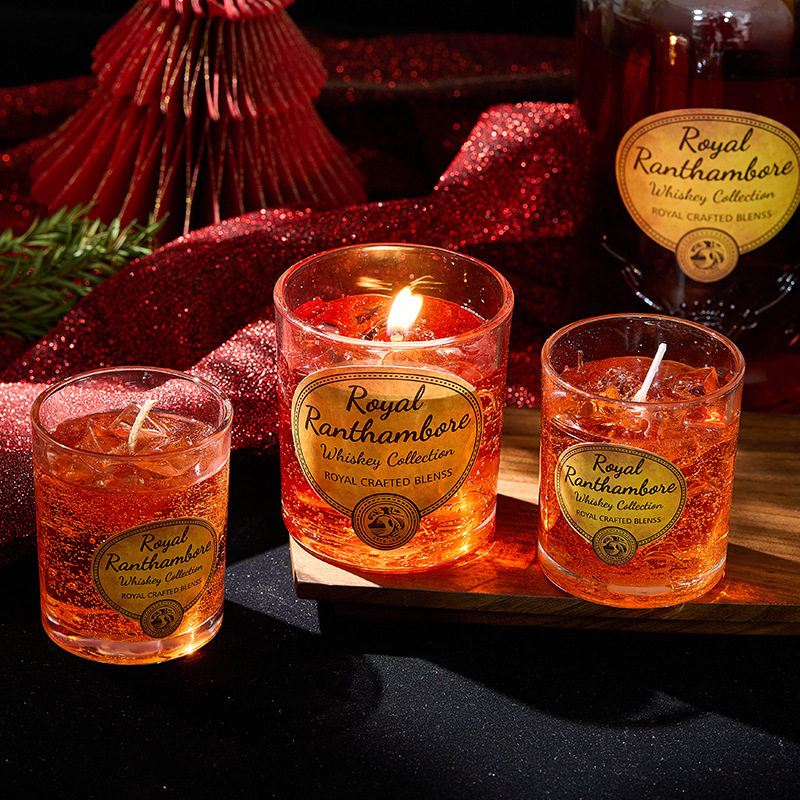 高级感威士忌玻璃杯果冻蜡香薰蜡烛居家酒柜桌面氛围感装饰品摆件