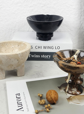 现代简约洞石大理石托盘收纳摆件