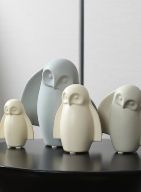 现代创意陶瓷猫头鹰工艺品摆件