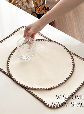 高级感北欧ins风棉麻布艺餐垫素色日式绣花隔热垫圆形餐垫