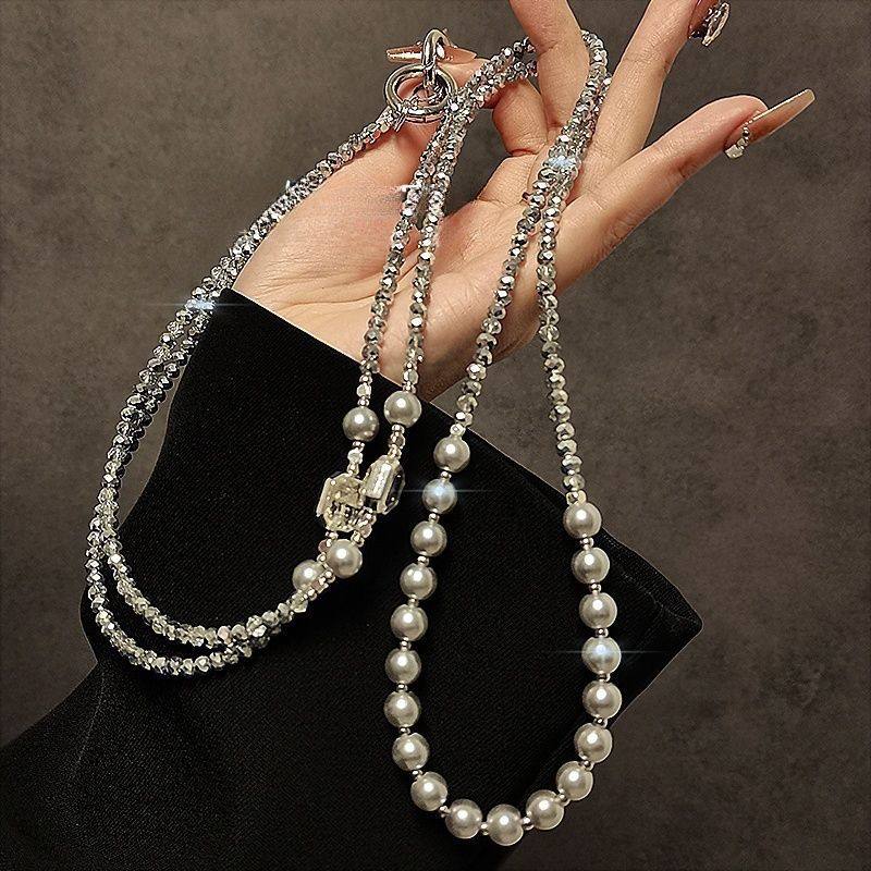 长款斜挎手机挂链奢华高级感串珠水晶手机链背带防丢挂件包包挂饰