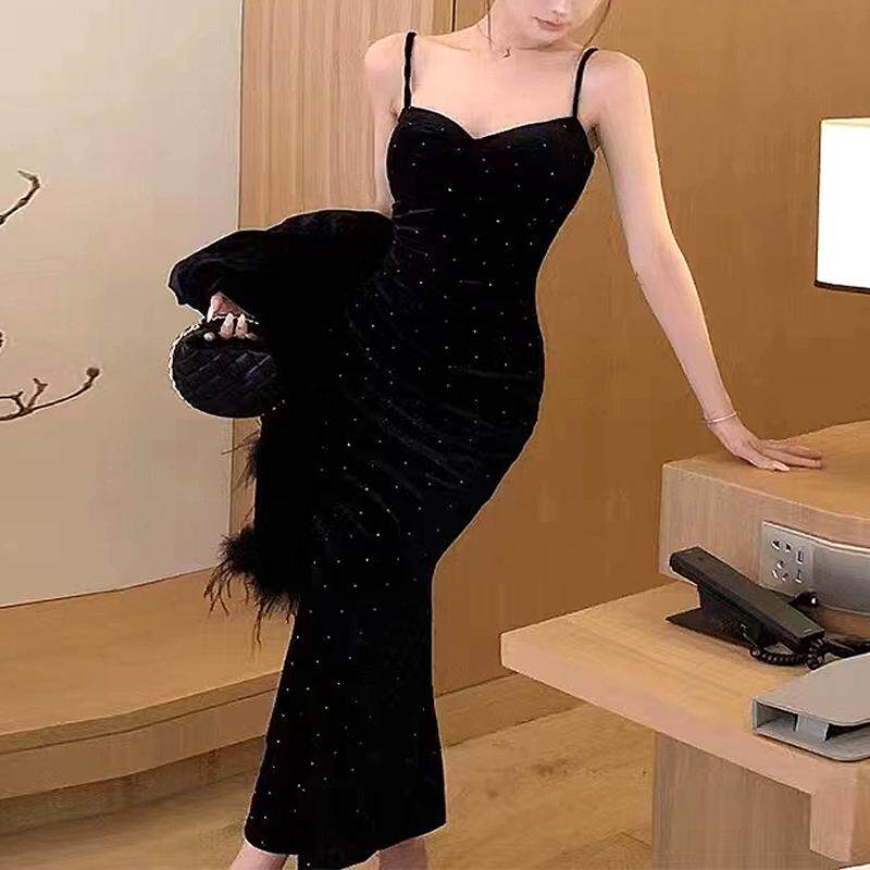 烫钻丝绒满天星韩版收腰S型