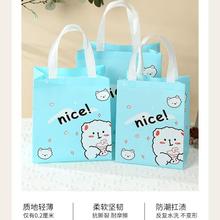 蓝色加厚覆膜无纺布手提袋NICE小熊外卖打包袋大号立体袋沙拉寿司
