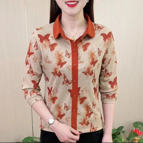 洋气撞色印花设计感小衫妈妈T恤