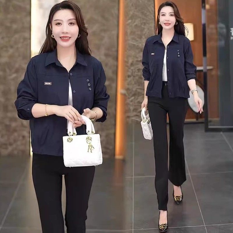 中老年女遮肉显瘦薄款翻领夹克