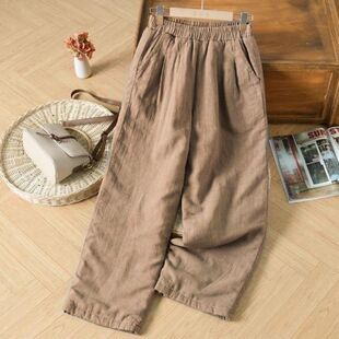 休闲直筒棉麻夹棉加厚长裤 秋冬外穿棉裤 防寒保暖裤 冬季 女2026新款