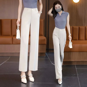 夏季女士九分直筒裤薄款冰丝显瘦休闲裤高腰百搭西装裤宽松西裤