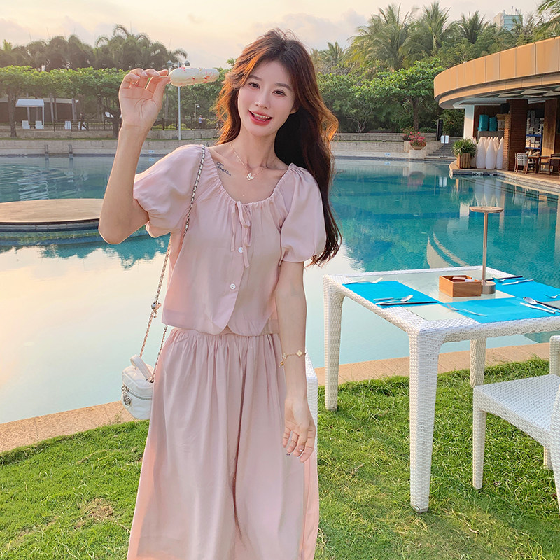 现货2025夏季新款粉色两件套0050-P150-K218,女装套装/套裙,2C007