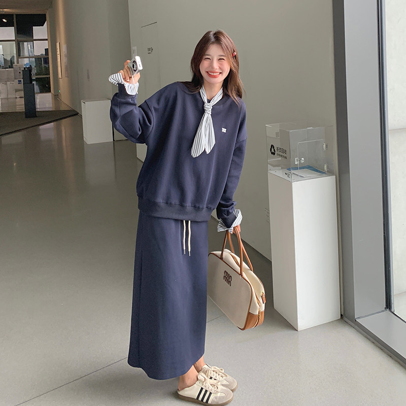 韩系氛围感穿搭卫衣套装女2025秋季新款上衣休闲显瘦半身裙两件套,女装套装/套裙,2C007