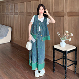 小众设计款拼色牛仔套装女2025夏季新款马甲半身裙白色T恤三件套，女装套装/套裙，2C007