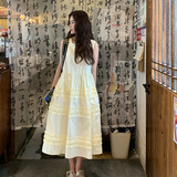 法式温柔风木耳边无袖背心连衣裙女夏2025新款奶黄色独特绝气，女装连衣裙，2C007