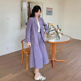 学院风紫色灯芯绒套装裙女2025春季新款气质休闲西装半身裙两件套，女装套装/套裙，2C007