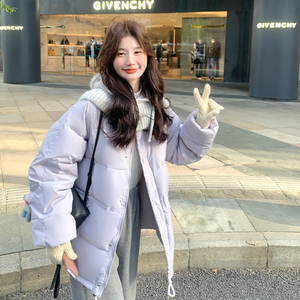 香芋紫针织披肩韩系白鸭绒羽绒服女冬新款小个子减龄甜美短外套图片