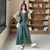 小众设计款拼色牛仔套装女2025夏季新款马甲半身裙白色T恤三件套，女装套装/套裙，2C007