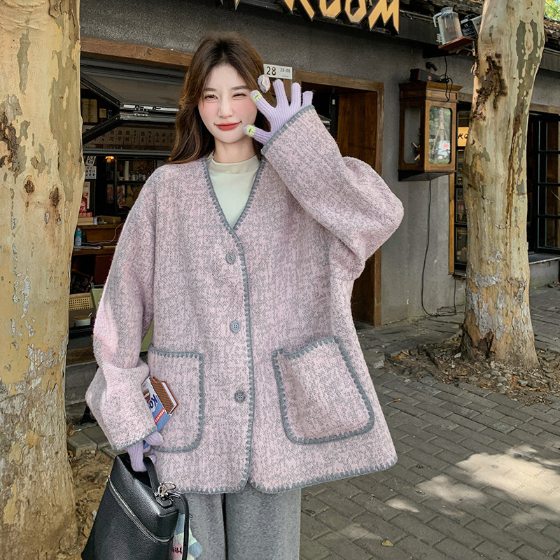 高级贵气感紫色小香风毛呢外套女秋冬超火好看漂亮加厚短夹克上衣,女装短外套,2C007